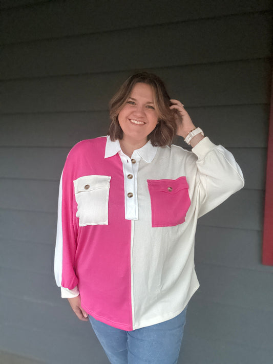 Everyday Bliss Color-block Top in Pink