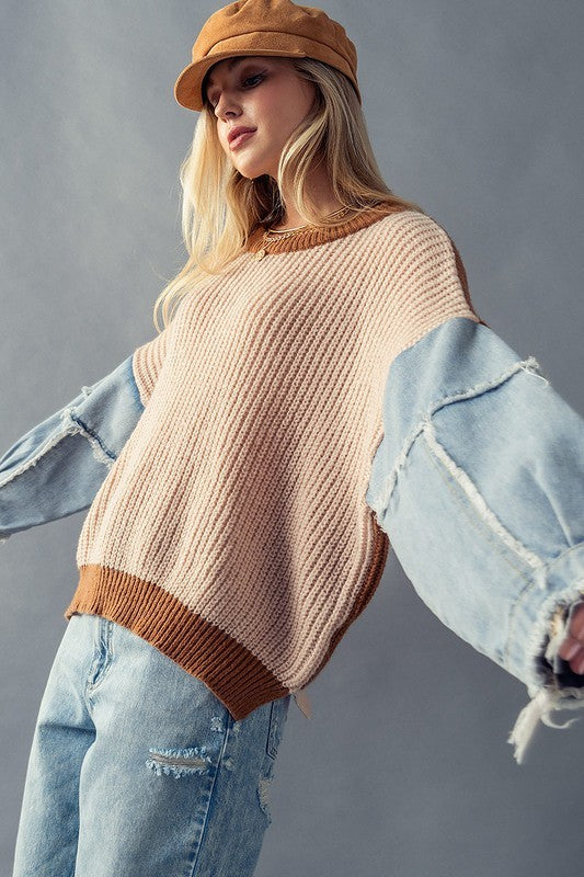 Vintage Denim Sleeve Sweater